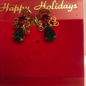 Christmas angel earrings gold green and red. Made in the USA